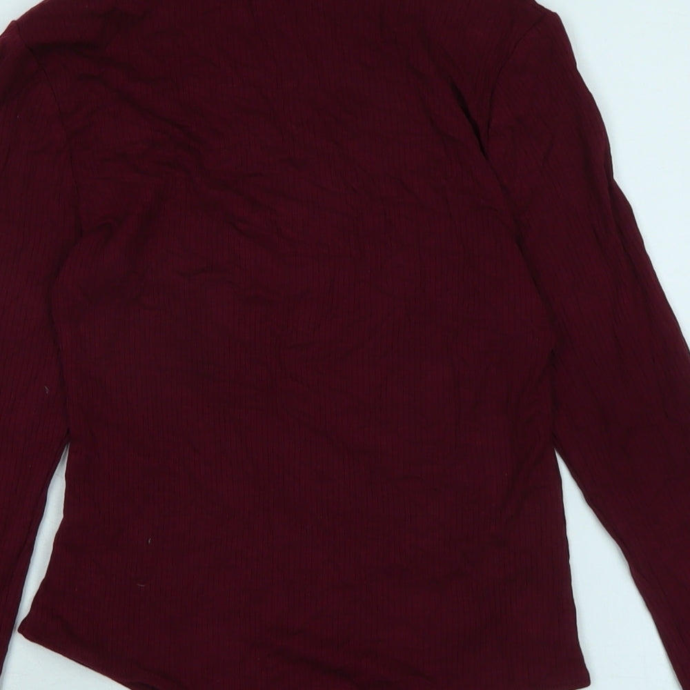 Fashion Nova Womens Red Elastane Basic T-Shirt Size M Mock Neck