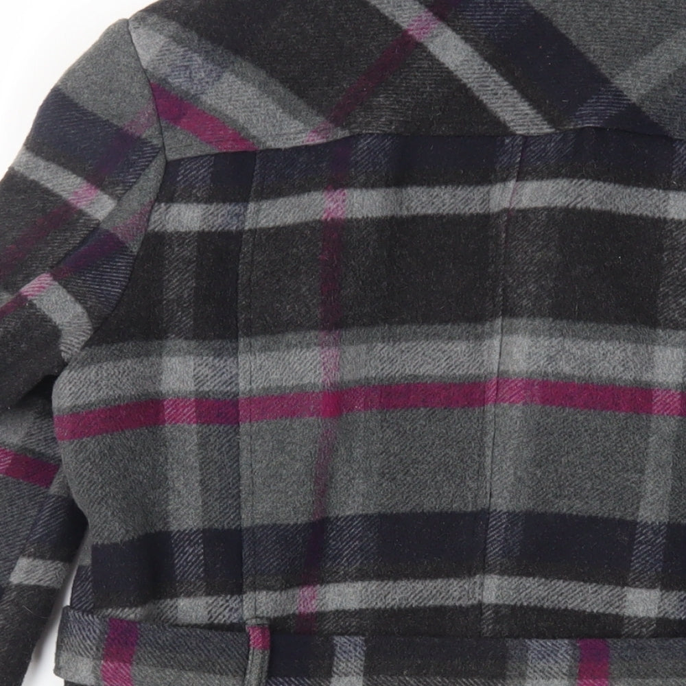 BHS Womens Grey Plaid Jacket Size 12 Zip - Belted