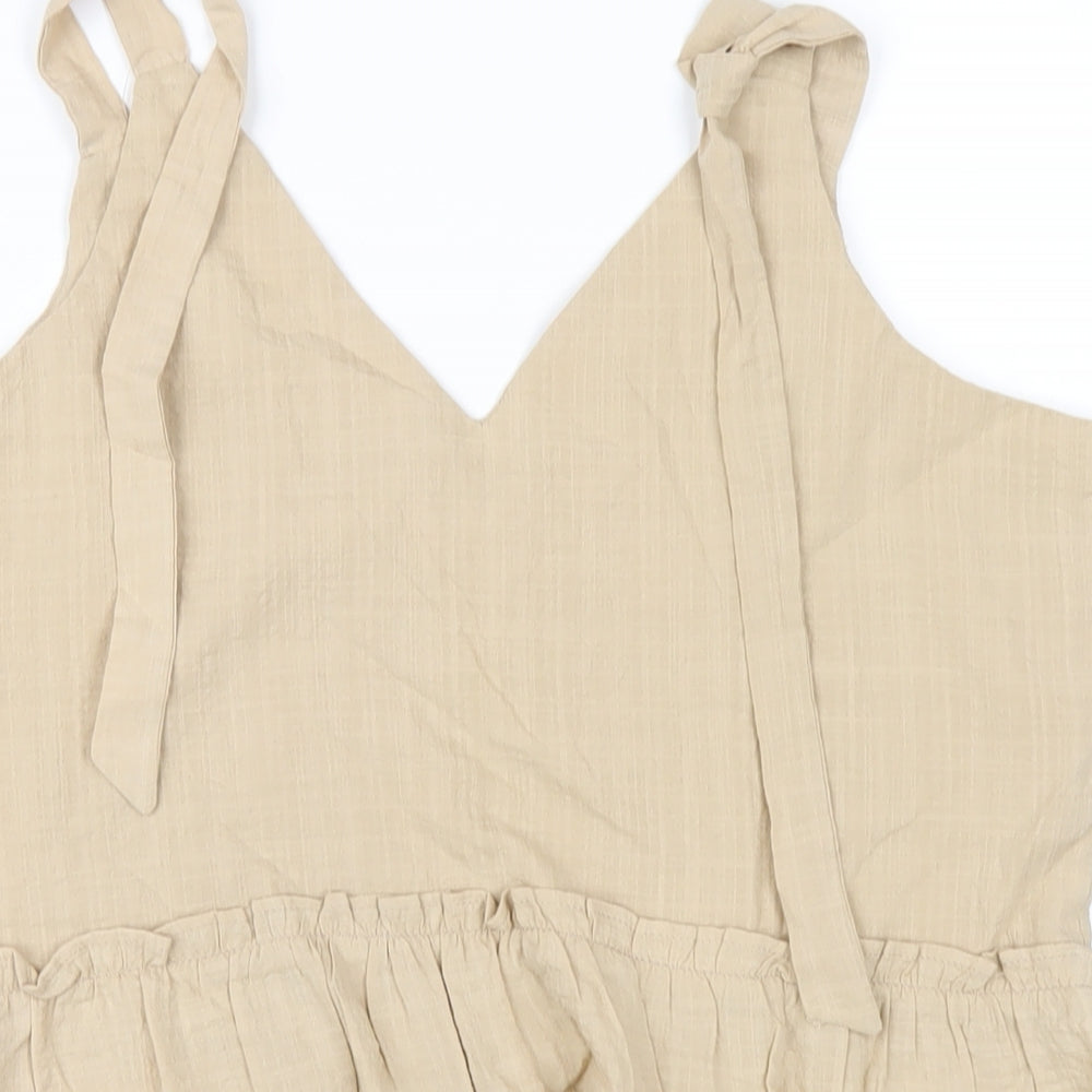 New Look Womens Beige Cotton Basic Tank Size 12 V-Neck