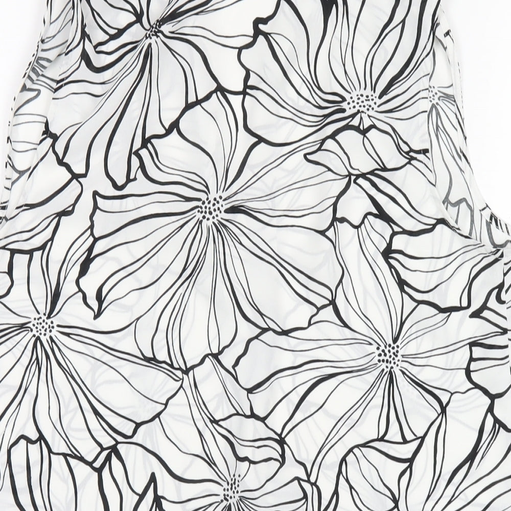 Debenhams Womens White Floral Polyester Basic Tank Size 10 V-Neck