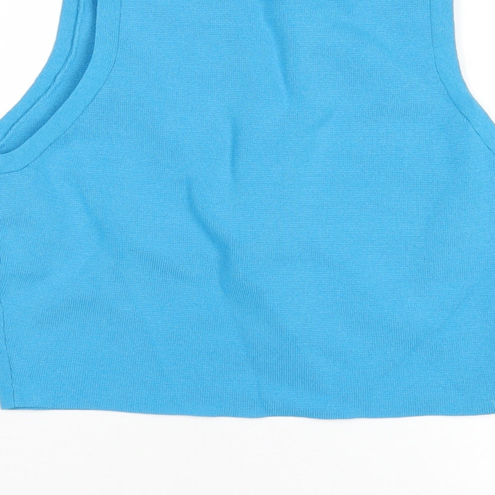 Zara Womens Blue Viscose Basic Tank Size M Round Neck