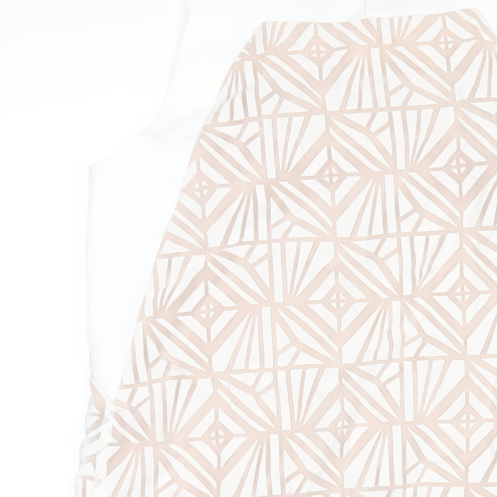 Principles Womens White Geometric Polyester A-Line Size 12 Round Neck Button