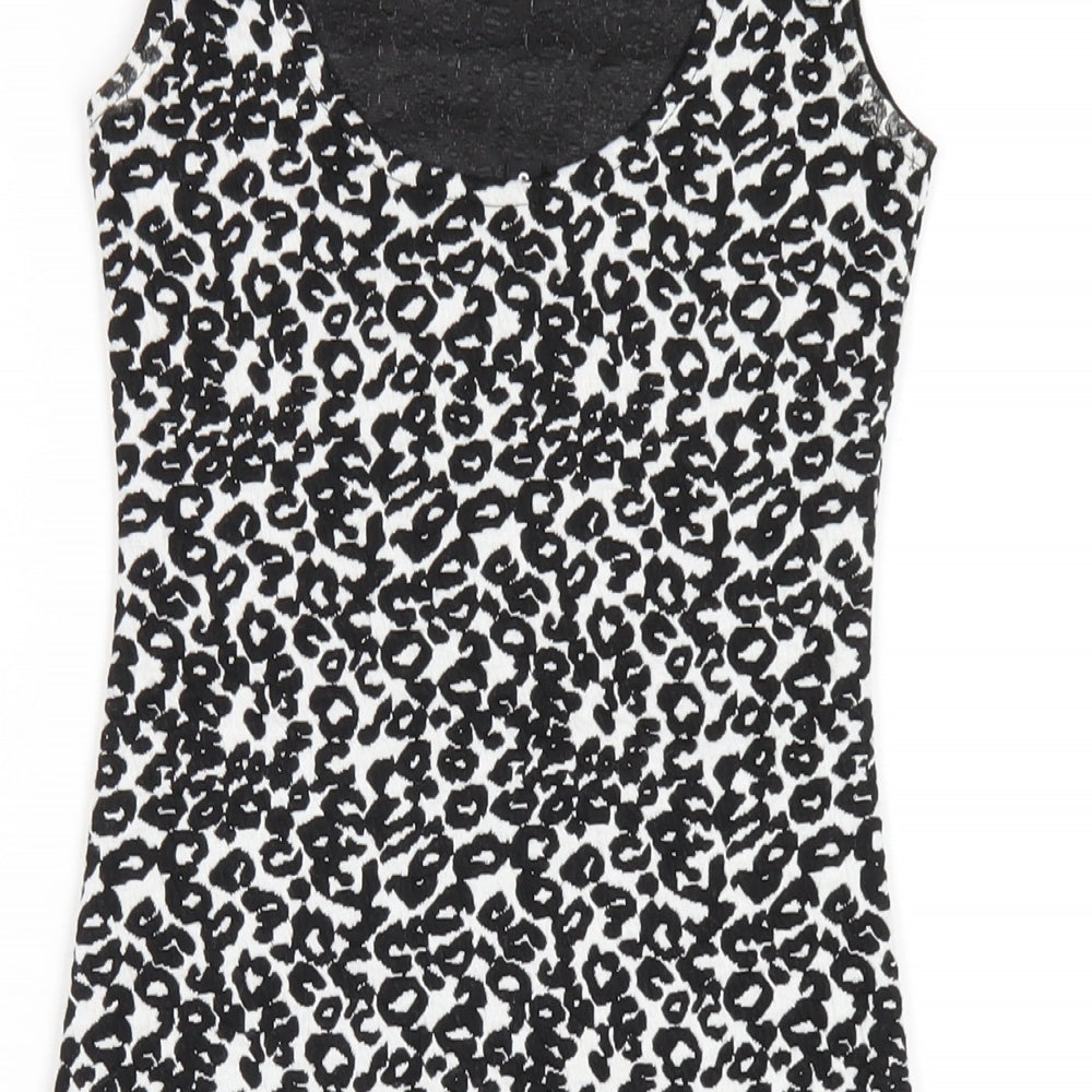 H&M Womens Black Geometric Polyester Bodycon Size 4 Scoop Neck Pullover
