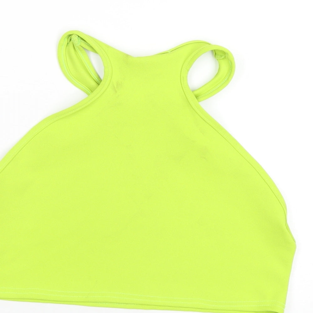PRETTYLITTLETHING Womens Green Polyester Cropped Tank Size 14 Round Neck