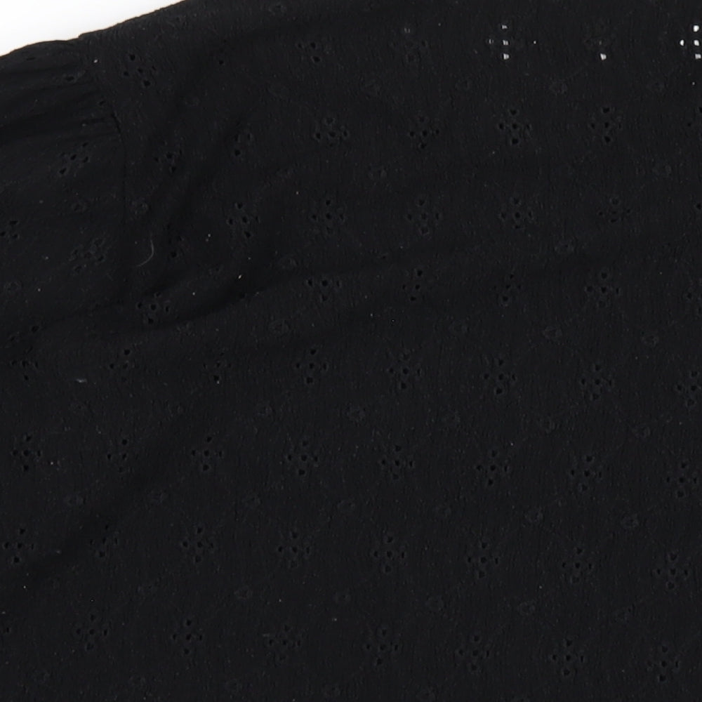 M&Co Womens Black Polyester Basic T-Shirt Size 16 Round Neck