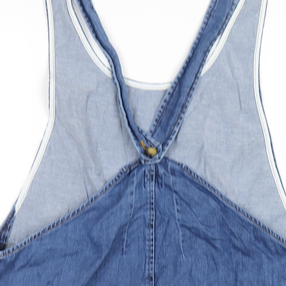 ASOS Womens Blue Cotton Pinafore/Dungaree Dress Size 10 Scoop Neck Button