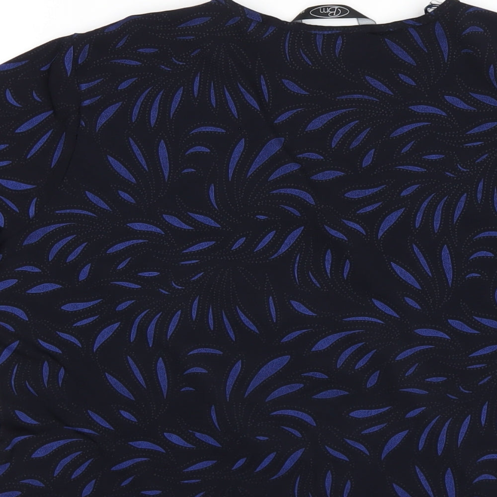 Bonmarché Womens Blue Geometric Polyester Basic T-Shirt Size 14 Scoop Neck