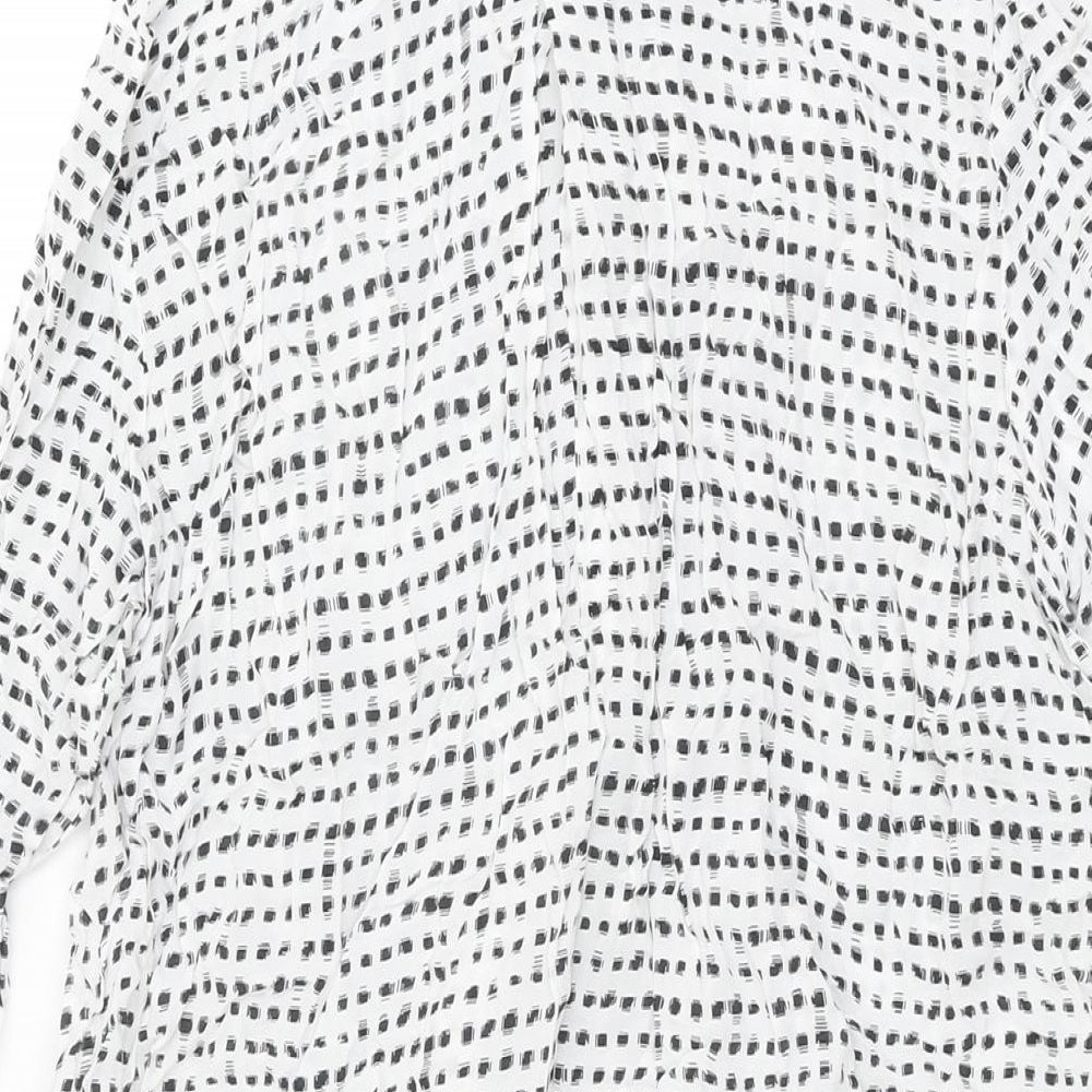 Just Female Womens White Geometric Cupro Shift Size M Collared Button