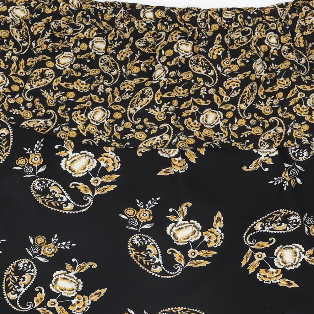 Dorothy Perkins Womens Black Floral Polyester Basic Blouse Size 10 Off the Shoulder
