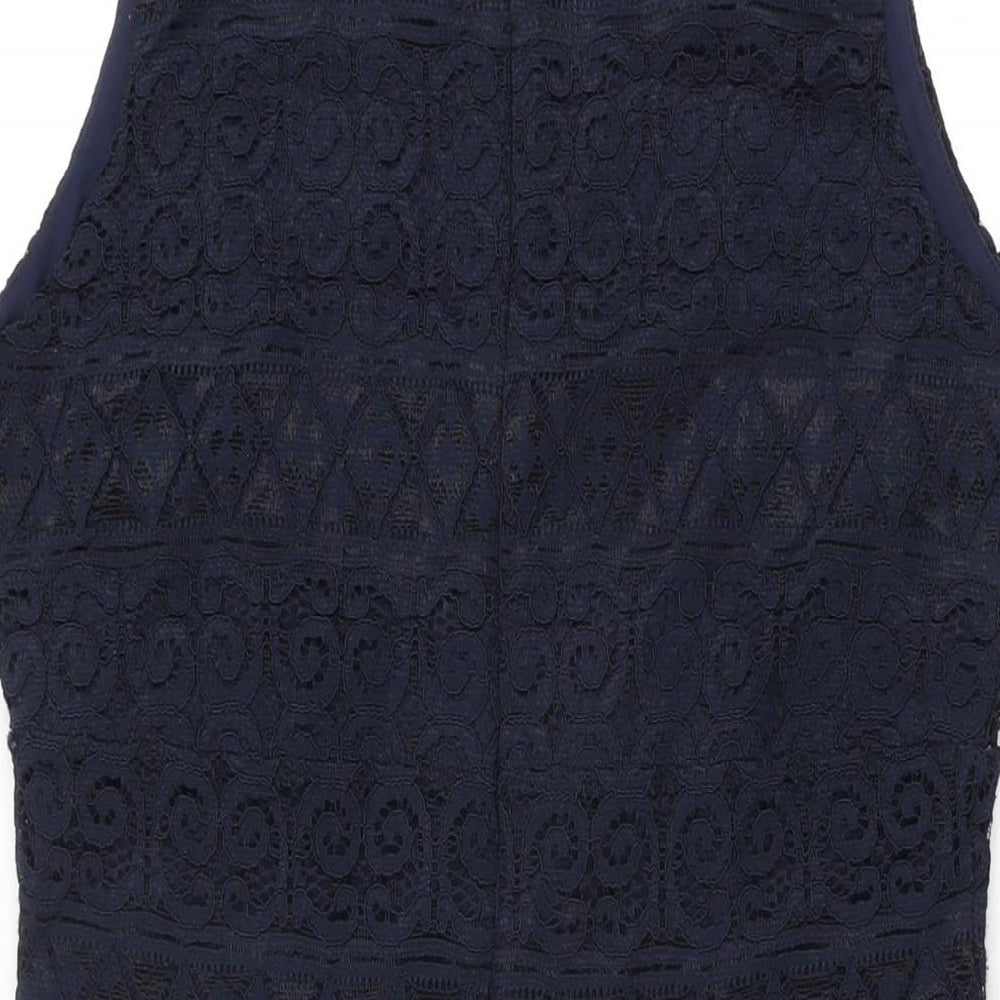 Lipsy Womens Blue Floral Polyester Bodycon Size 14 V-Neck Zip