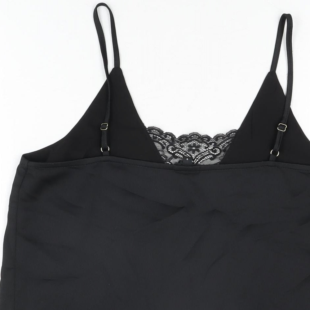 River Island Womens Black Polyester Camisole T-Shirt Size 8 V-Neck