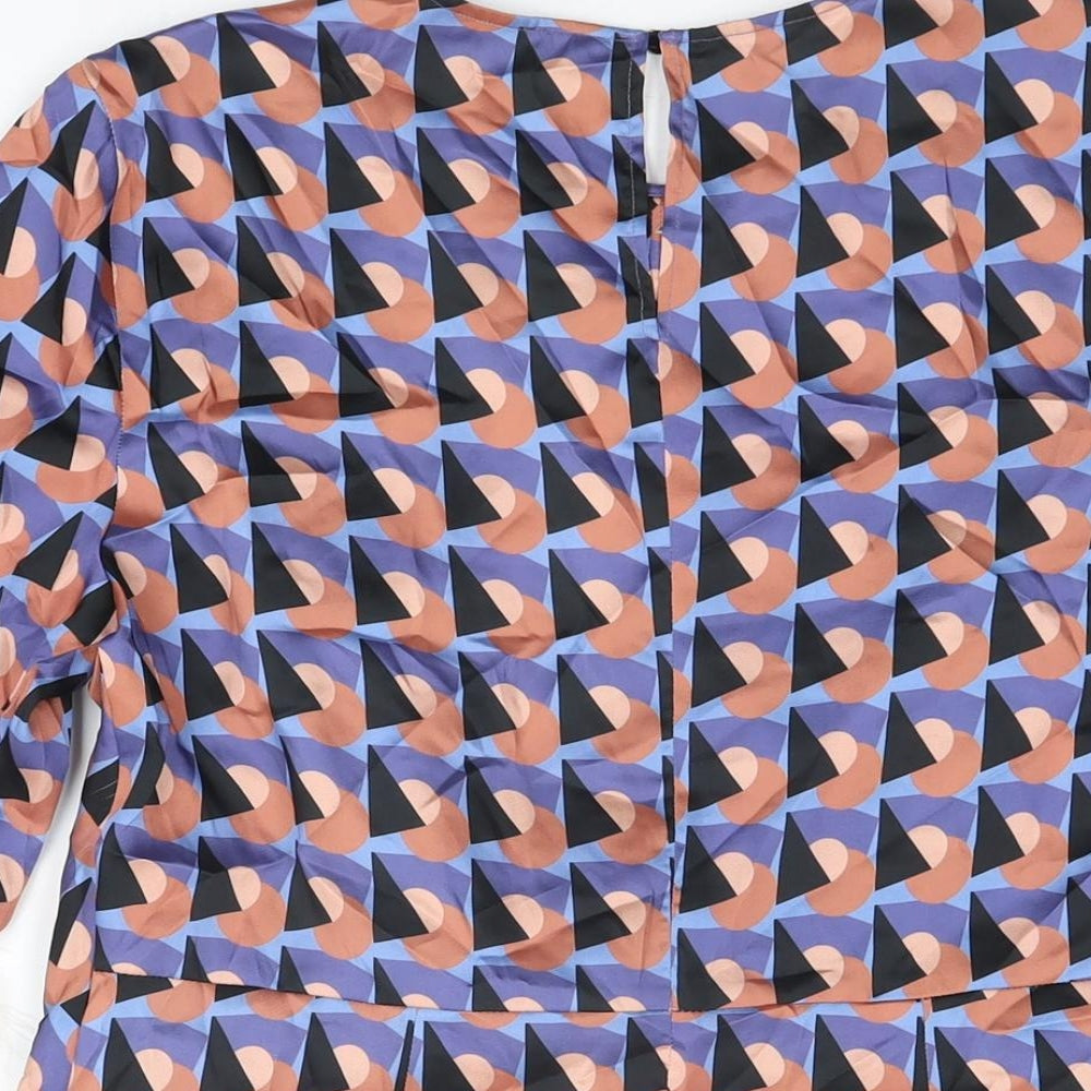 Zara Womens Multicoloured Geometric Polyester Basic T-Shirt Size M Round Neck