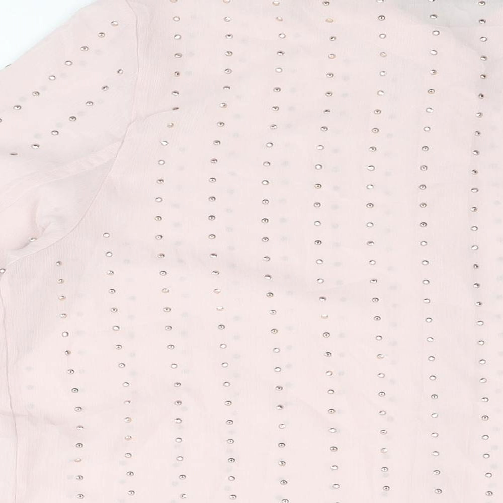 Marks & Spencer Womens Pink Geometric Polyester Basic Button-Up Size 14 Collared