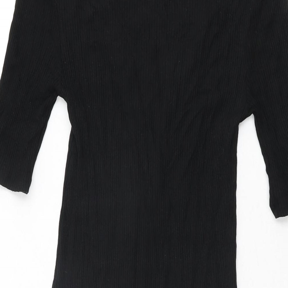 Topshop Womens Black Viscose Mini Size 8 V-Neck Tie