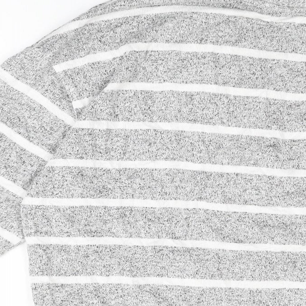 Marks & Spencer Womens Grey Striped Viscose Basic T-Shirt Size 8 Round Neck