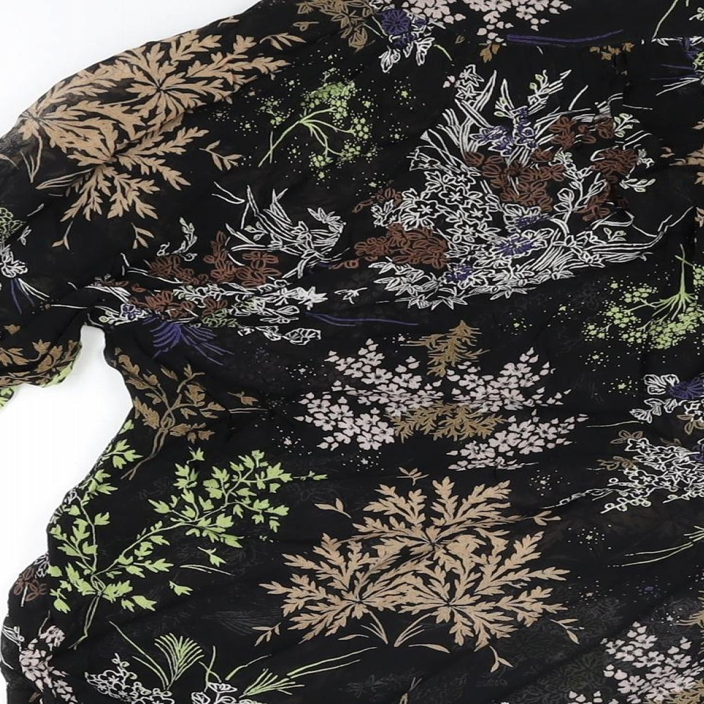NEXT Womens Black Floral Viscose Basic Blouse Size 10 Round Neck