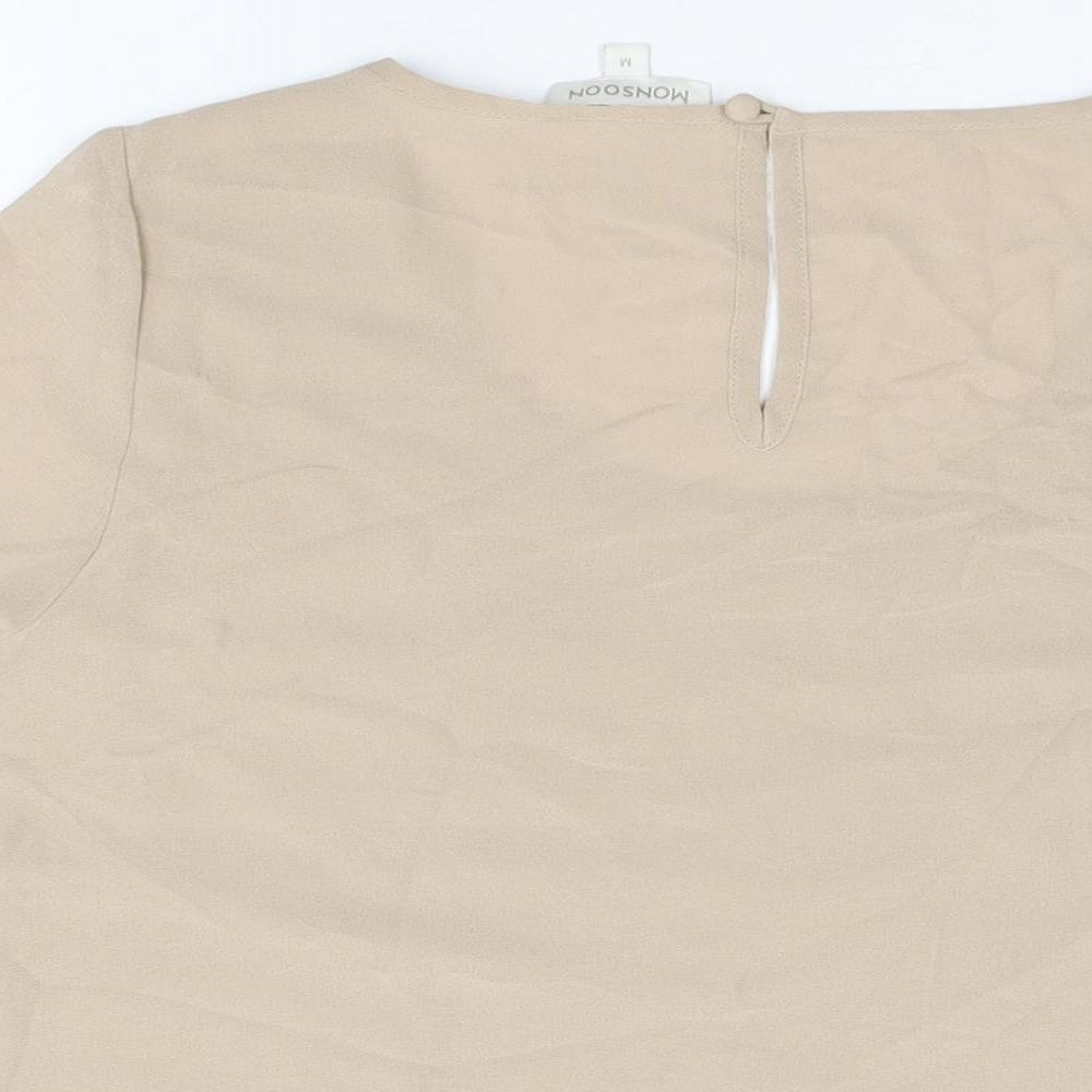 Monsoon Womens Beige Polyester Basic T-Shirt Size M Round Neck - Sequins
