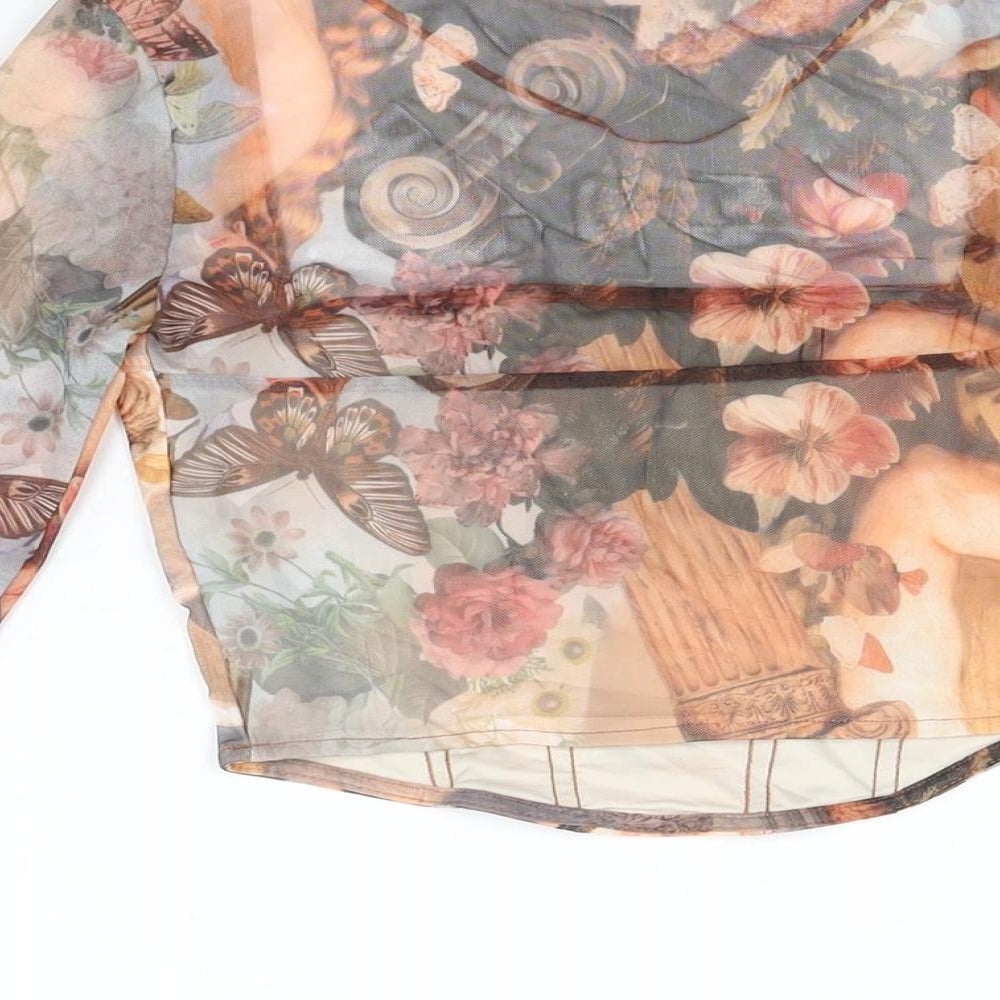 Bershka Womens Multicoloured Geometric Polyester Cropped T-Shirt Size XS Square Neck - Renaissance Print