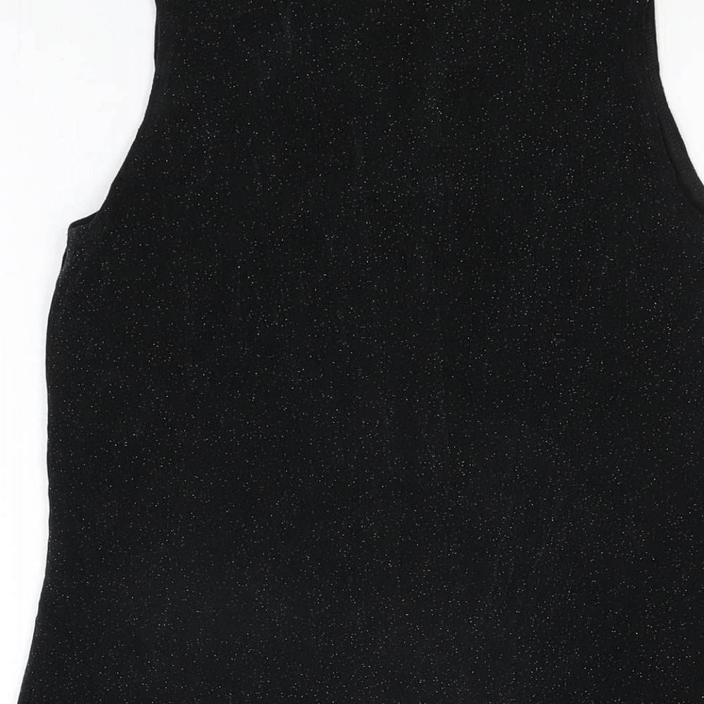 NEXT Womens Black Acetate Basic T-Shirt Size 12 V-Neck