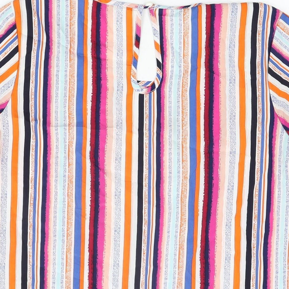 Pep & Co Womens Multicoloured Striped Polyester Basic T-Shirt Size 8 Round Neck