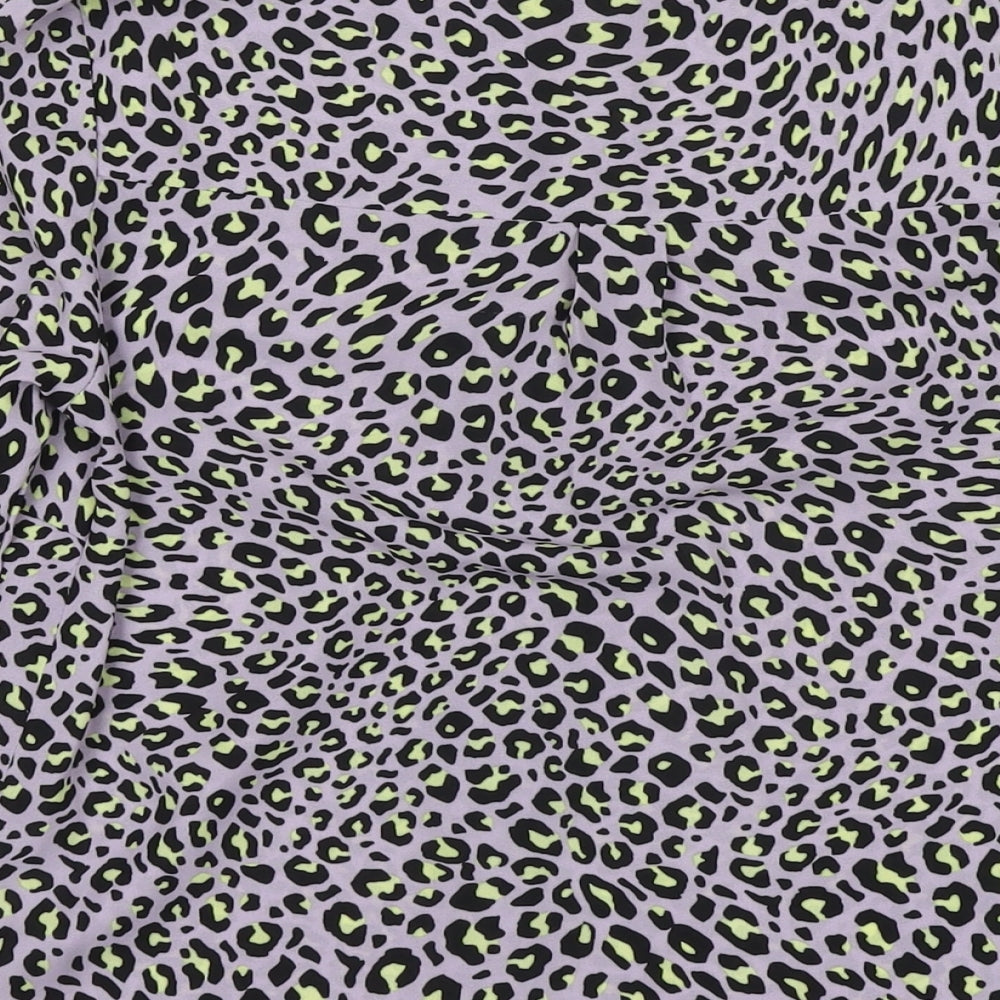 New Look Womens Purple Animal Print Polyester Basic Button-Up Size 12 Collared