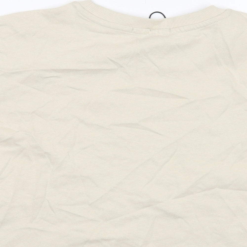 Stradivarius Womens Beige Cotton Basic T-Shirt Size M Crew Neck