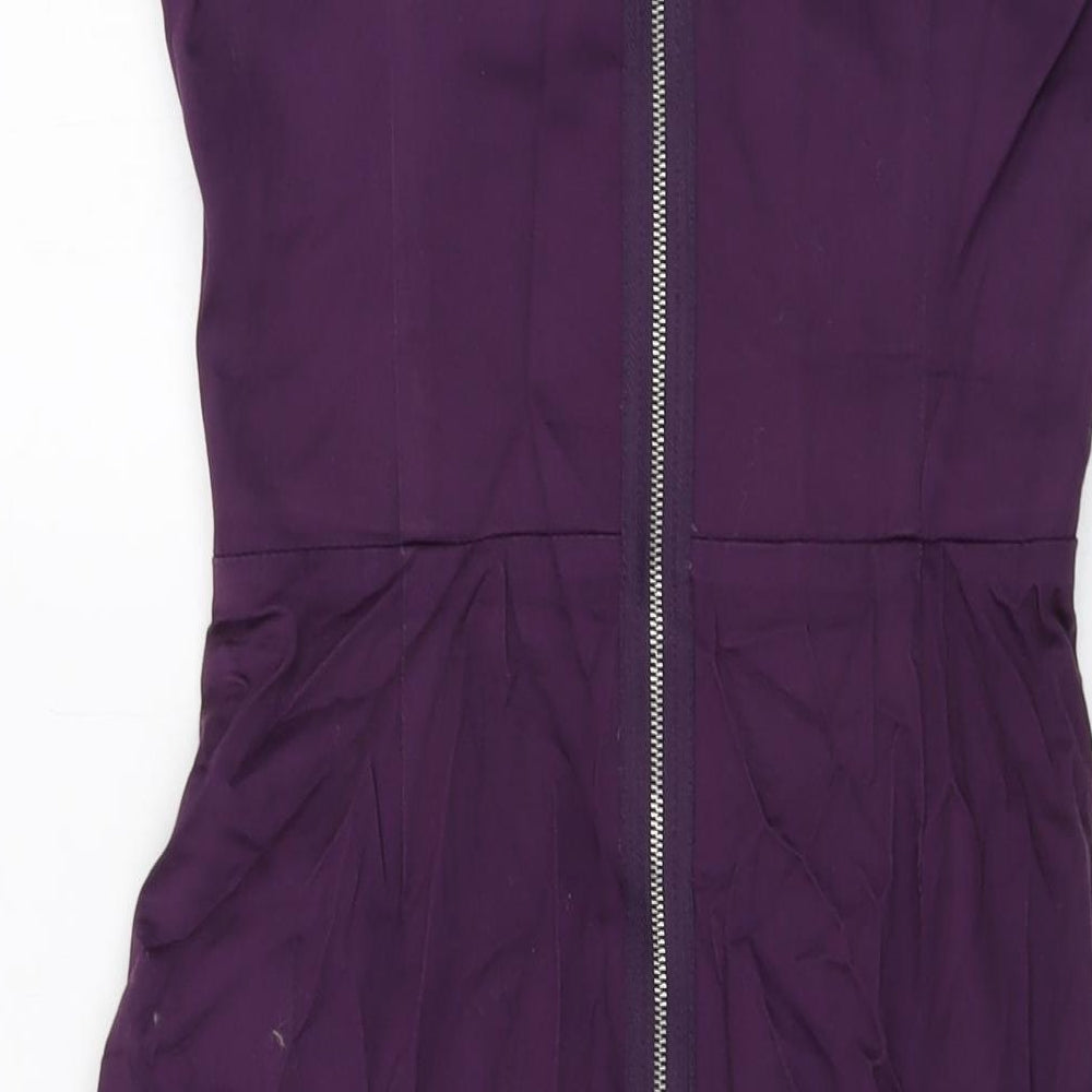 Lipsy Womens Pink Cotton Mini Size 10 Square Neck Zip