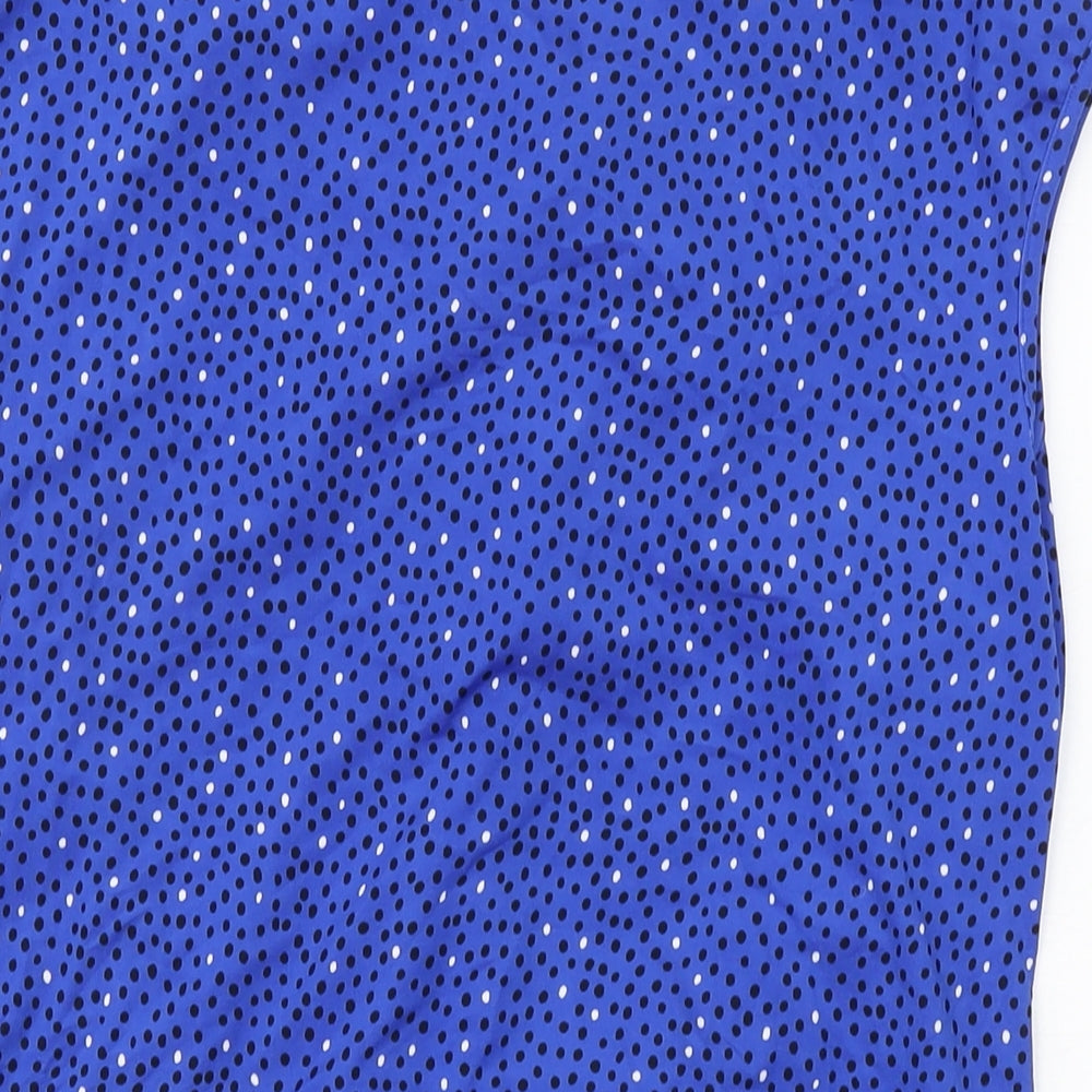 BHS Womens Blue Geometric Polyester Basic T-Shirt Size 14 Round Neck
