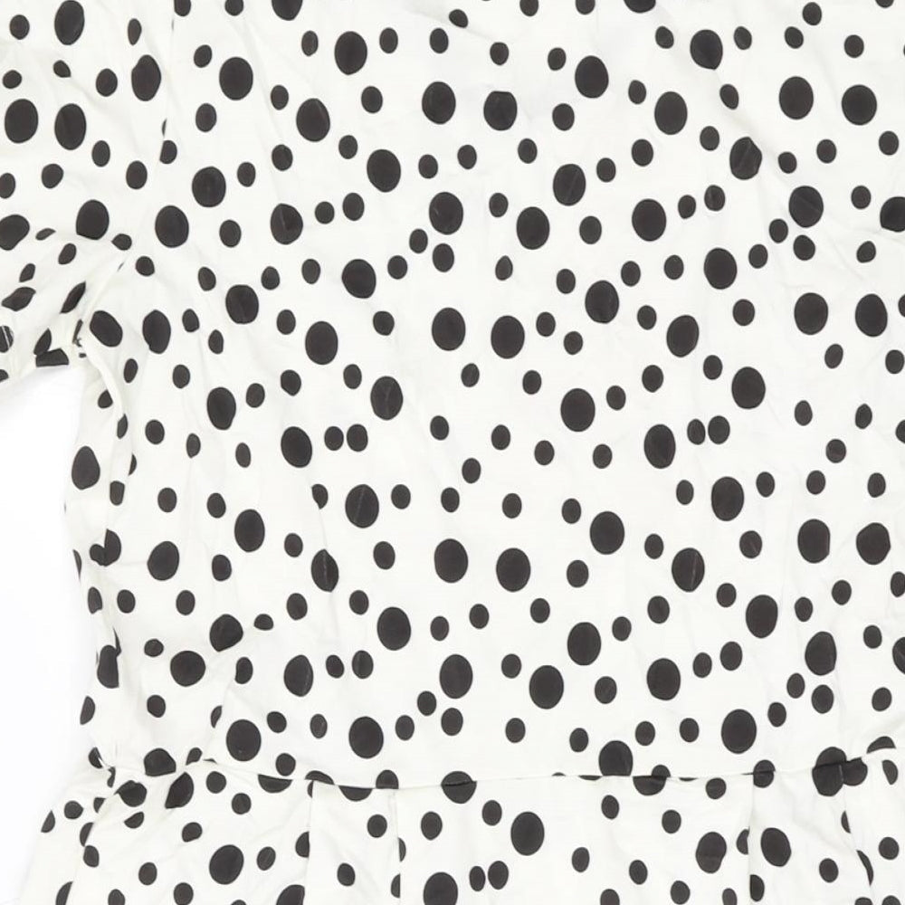 Privacy Womens Ivory Polka Dot Viscose A-Line Size 8 V-Neck Pullover