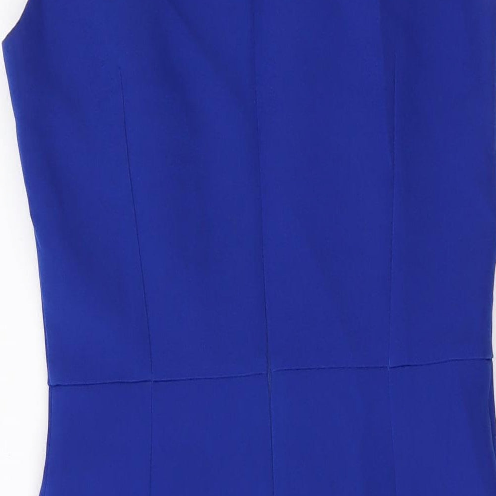 Mango Womens Blue Polyester Sheath Size M Round Neck Zip
