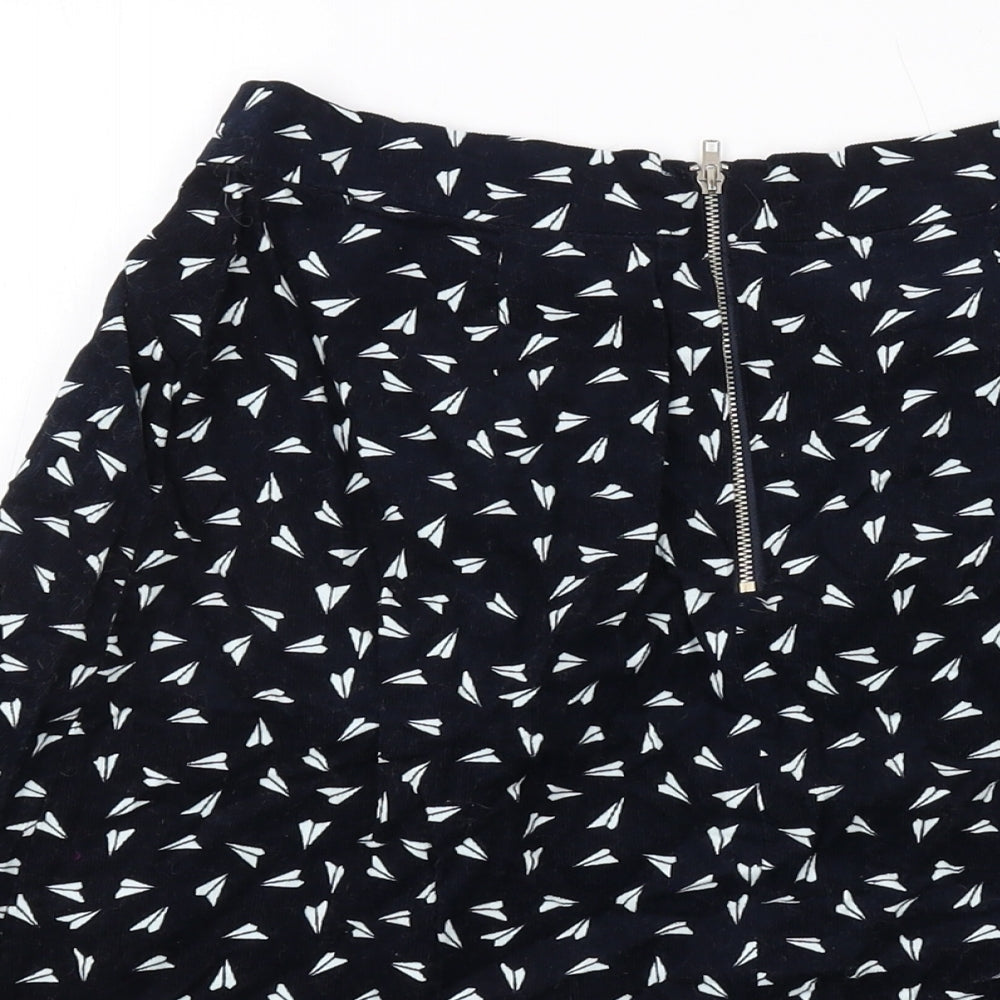 Louche Womens Blue Geometric Cotton A-Line Skirt Size 8 Zip