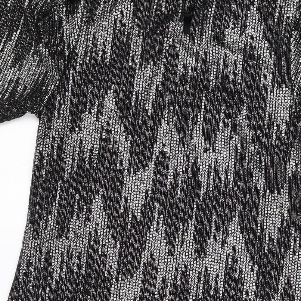 Blue Vanilla Womens Black Polyester A-Line Size 10 Mock Neck Button