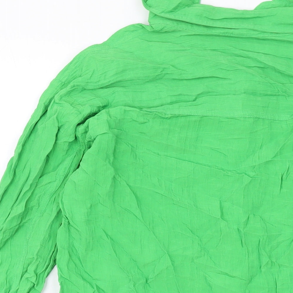 H&M Womens Green Polyester Basic Button-Up Size XS Collared