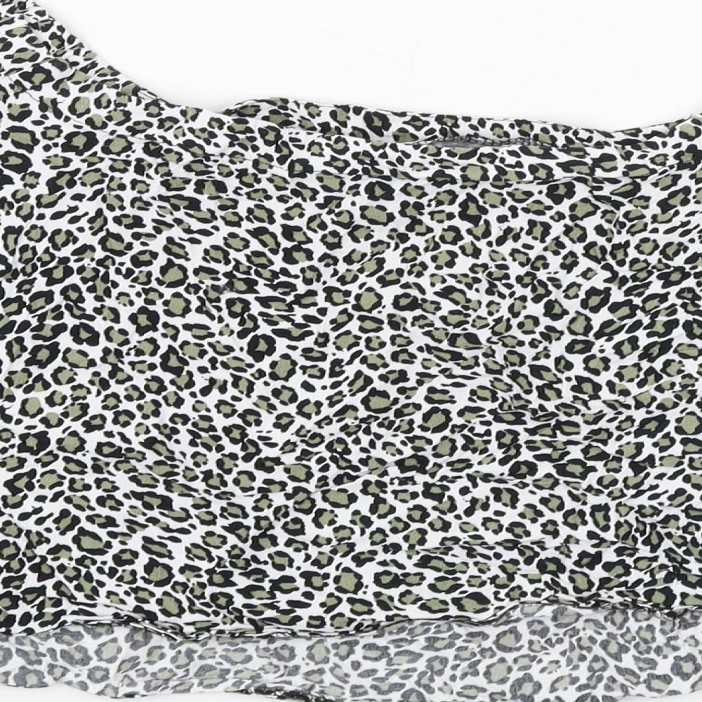 New Look Womens Green Animal Print Viscose Cropped Blouse Size 14 Square Neck