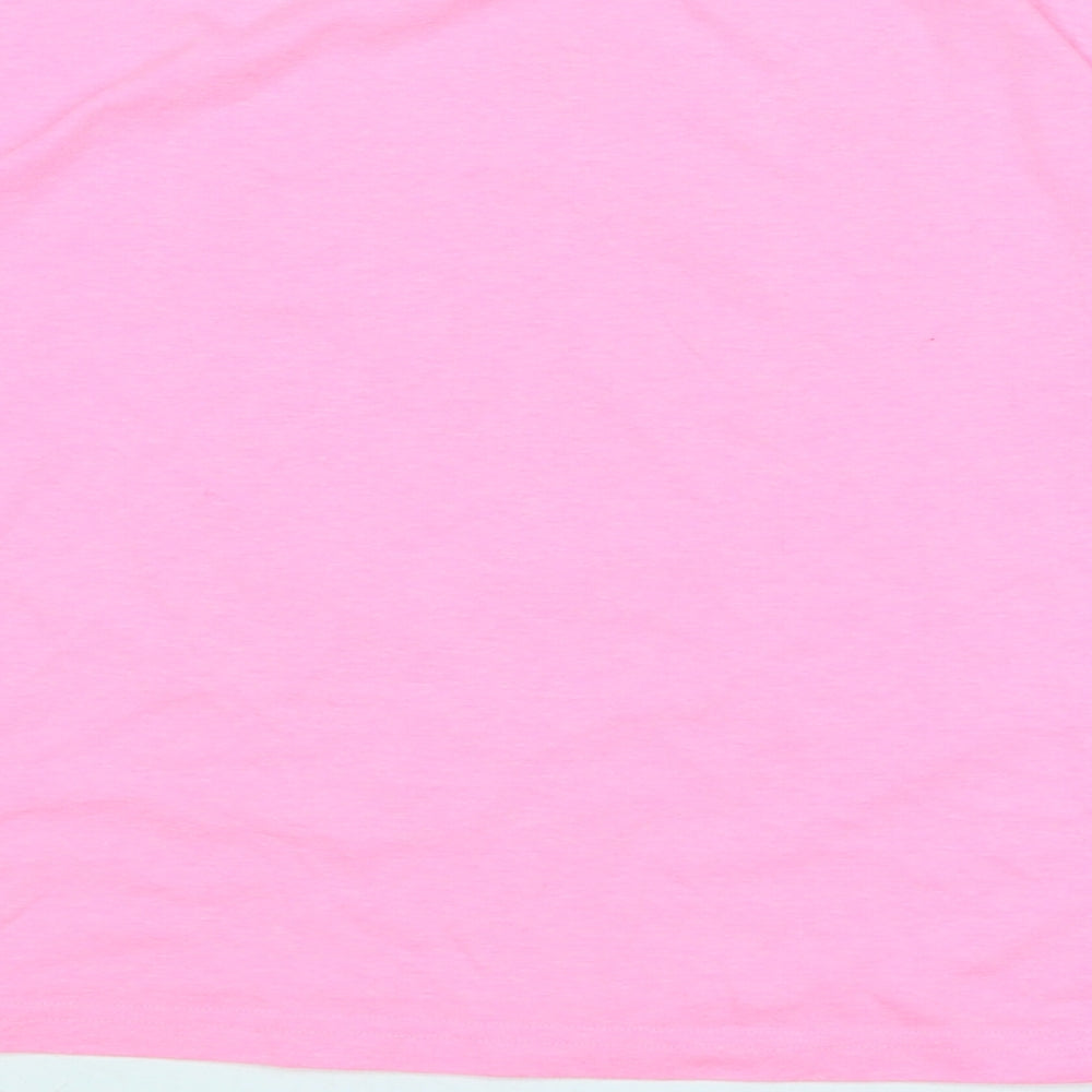 Brand and care label for Freinds girls’ pink cotton basic t-shirt, size 11-12, years crew neck