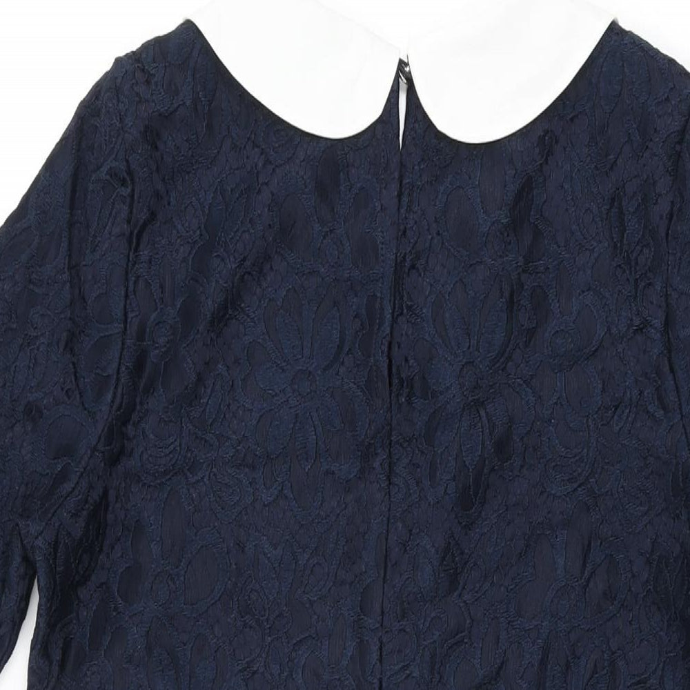 River Island Womens Blue Floral Polyester Shift Size 10 Collared Button