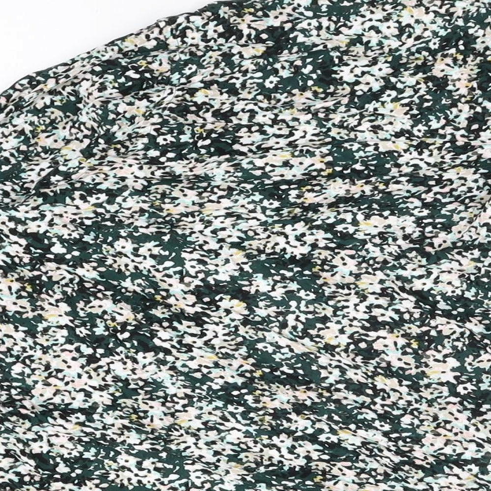 Marks & Spencer Womens Green Floral Viscose Basic Button-Up Size 24 Collared