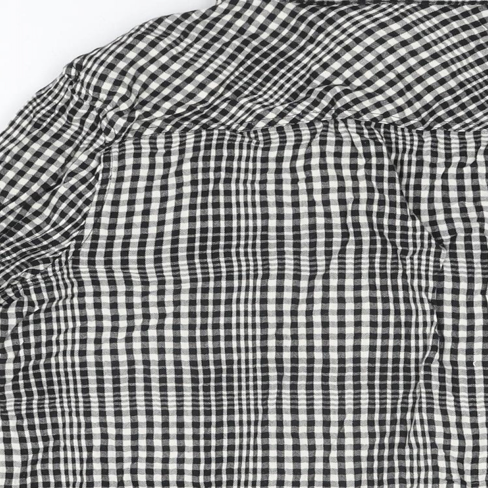 Merona Womens Black Geometric Cotton Basic Button-Up Size L Collared - Gingham