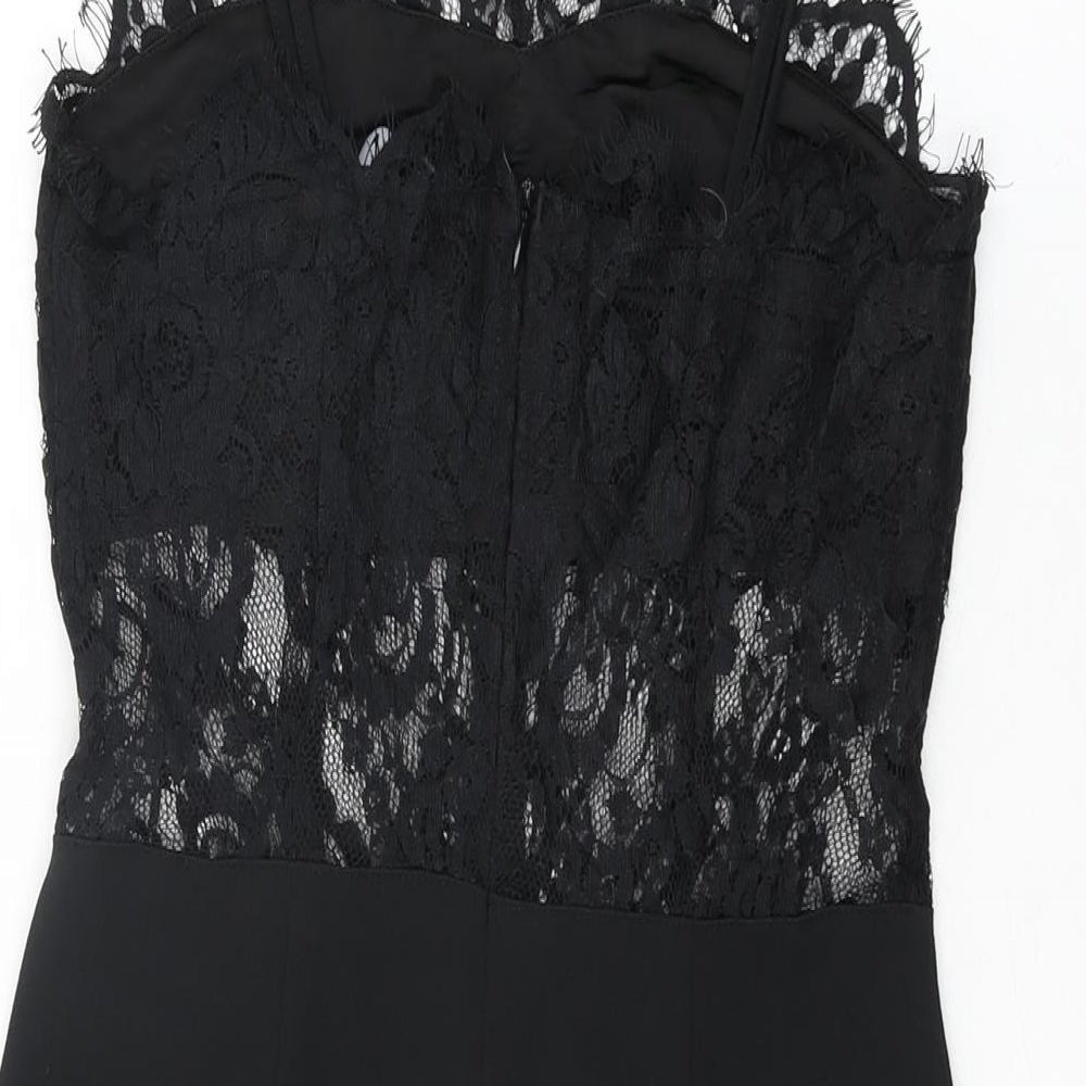 Boohoo Womens Black Floral Polyester Bodycon Size 10 Halter Zip