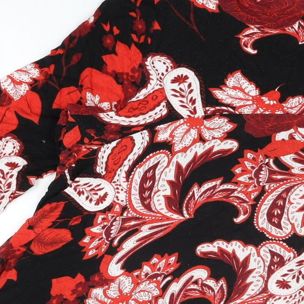 Evans Womens Black Floral Viscose Basic T-Shirt Size 14 Round Neck