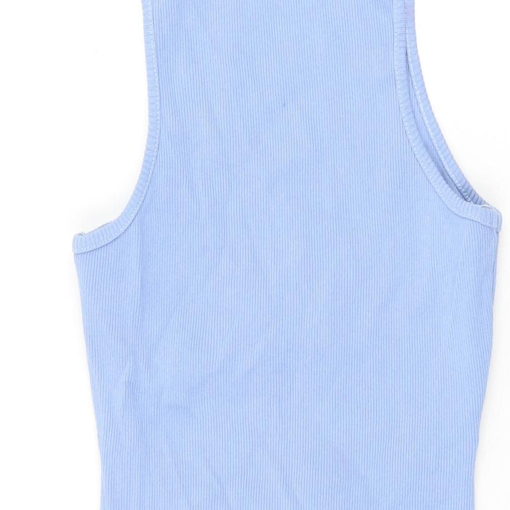 Boohoo Womens Blue Cotton Bodycon Size 8 Round Neck Pullover - Cut Out Detail
