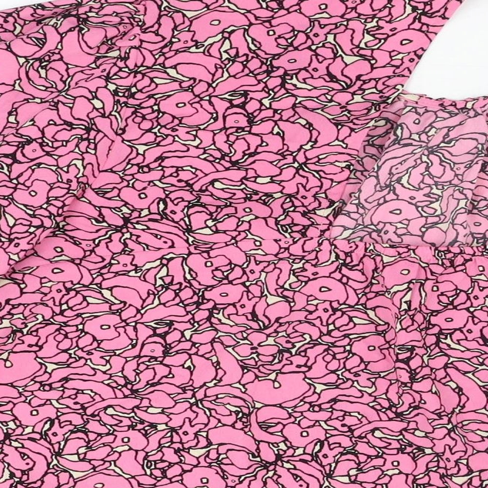 NEXT Womens Pink Geometric Polyester Basic Blouse Size L Round Neck - Balloon Sleeves