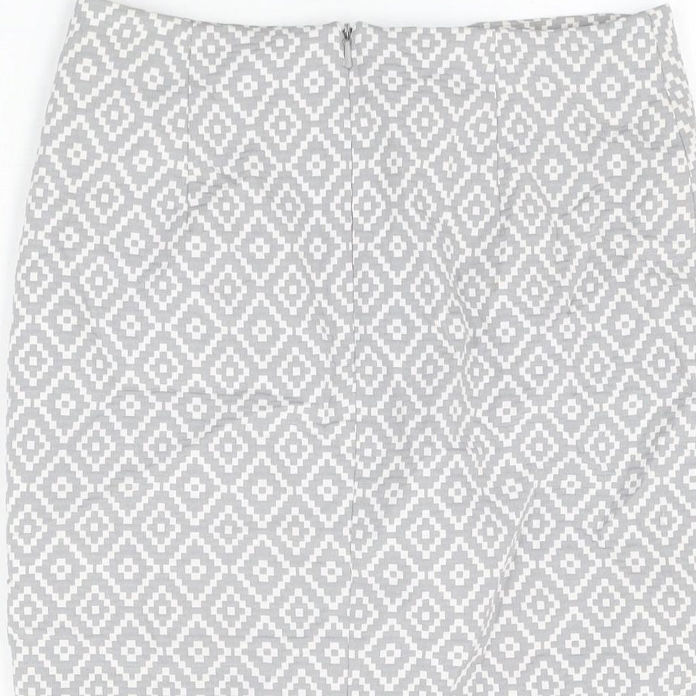 Marks & Spencer Womens Grey Geometric Polyester Straight & Pencil Skirt Size 8 Zip
