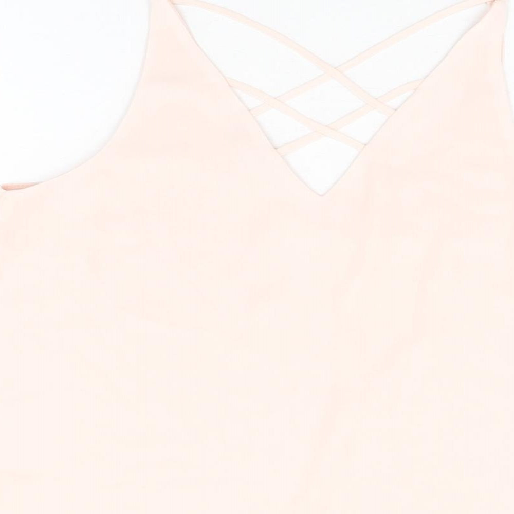 River Island Womens Pink Polyester Basic T-Shirt Size 8 V-Neck