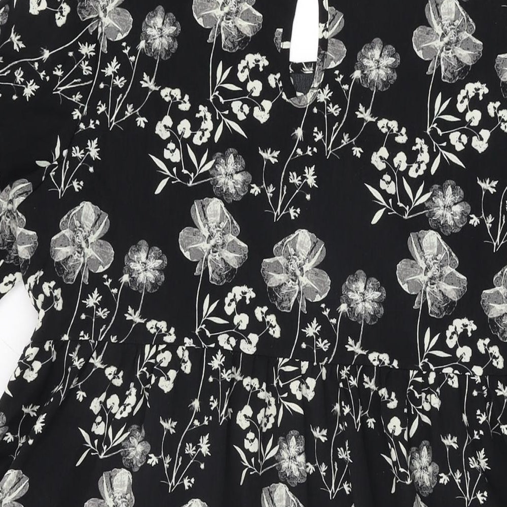 New Look Womens Black Floral Polyester Shift Size 8 Round Neck Button