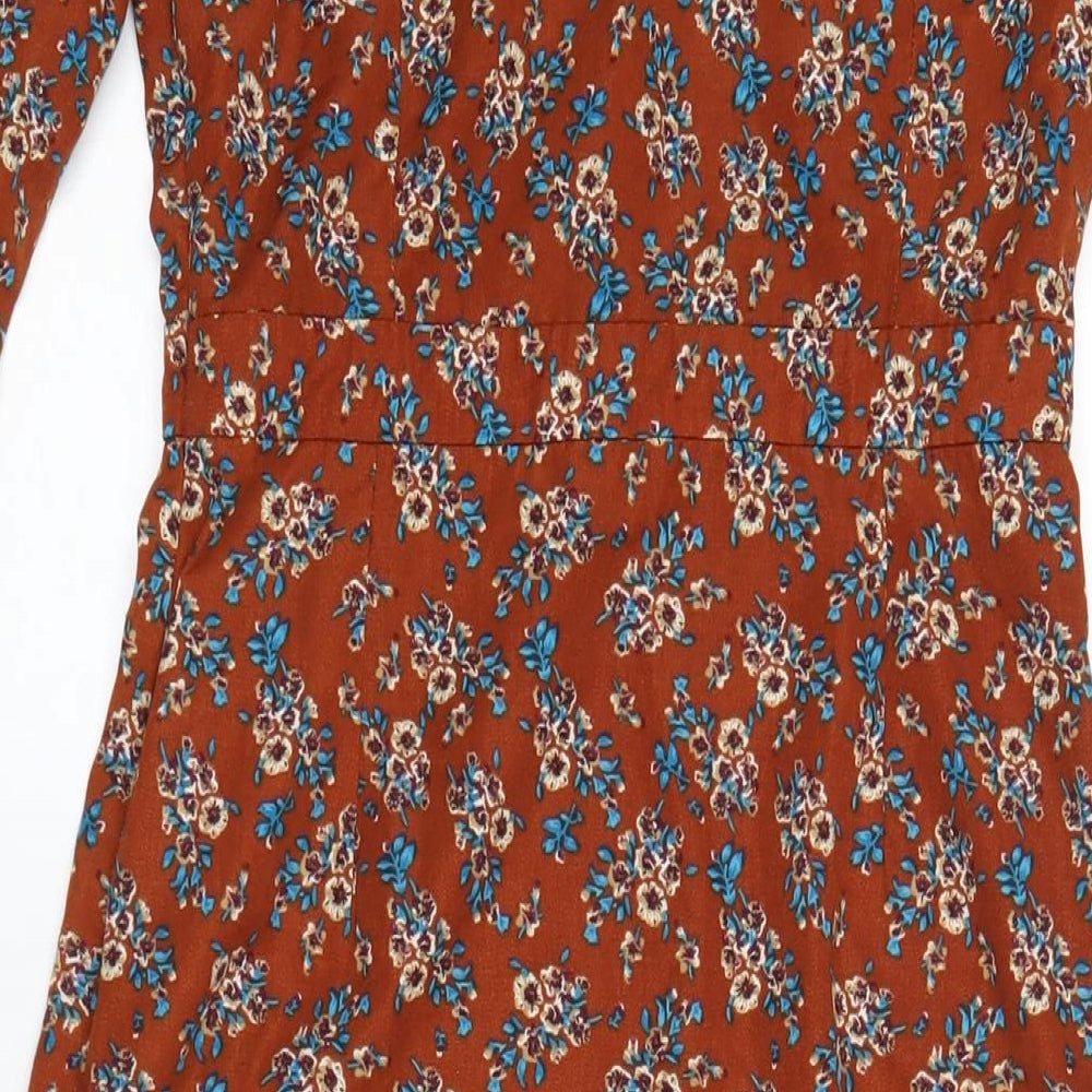 Daphnea Womens Brown Geometric Polyurethane A-Line Size S Mock Neck Zip