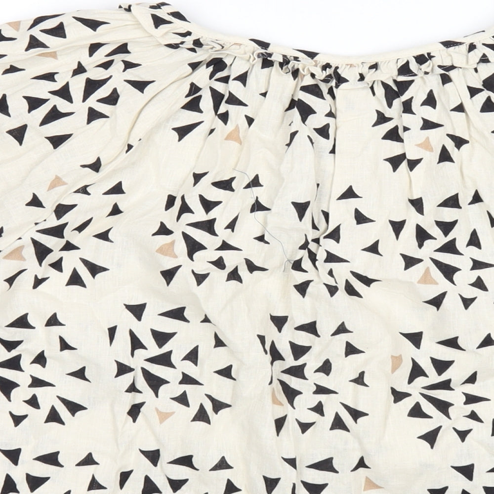 Per Una Womens Ivory Geometric Linen Basic T-Shirt Size 8 V-Neck