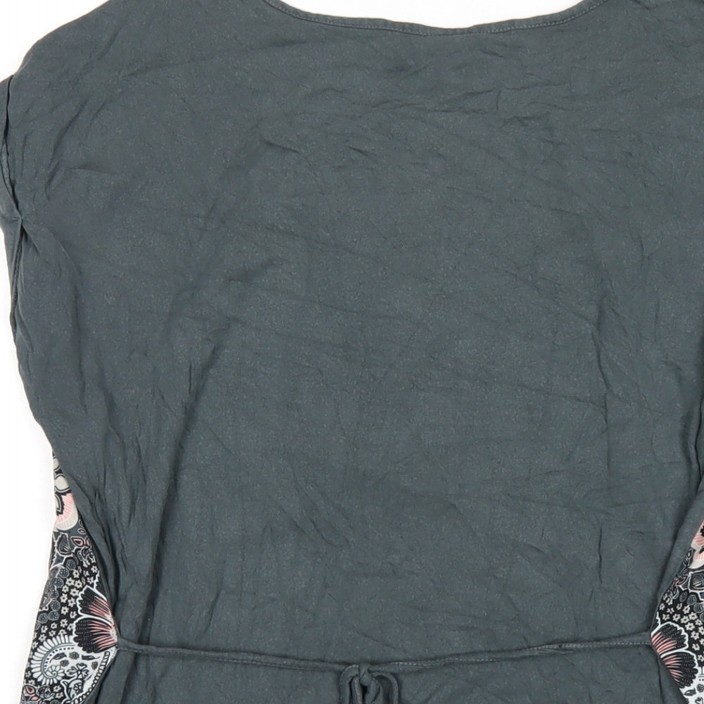 Red Herring Womens Grey Geometric Polyester Basic T-Shirt Size 12 Round Neck