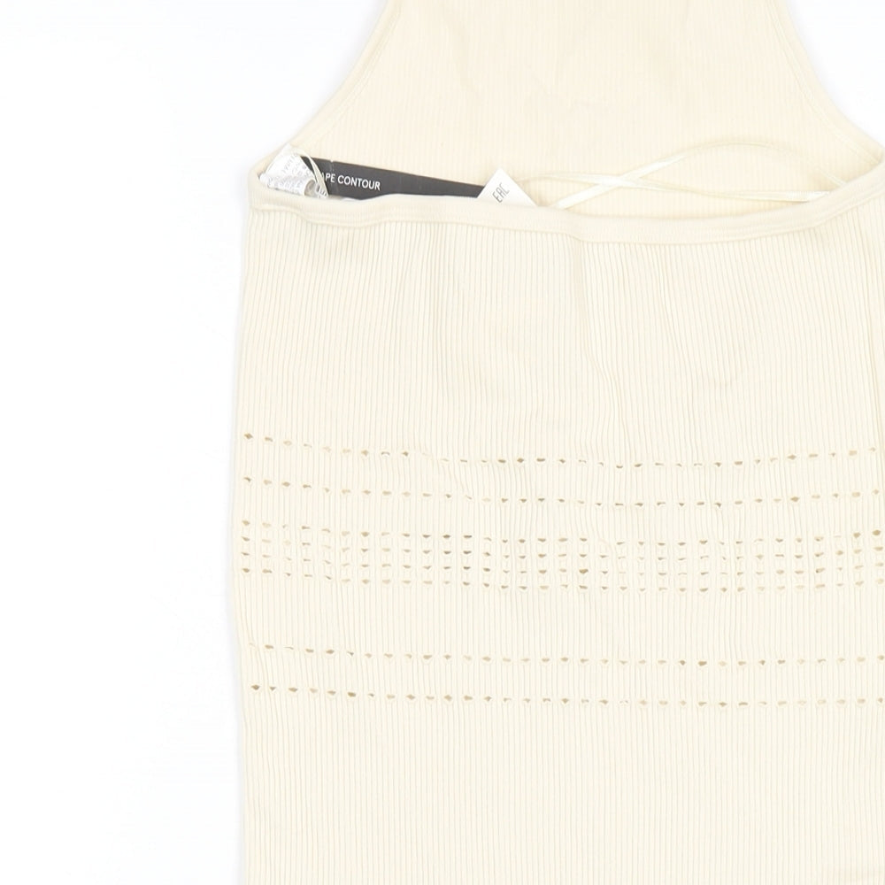 Bershka Womens Beige Polyamide Bodycon Size M Halter Pullover