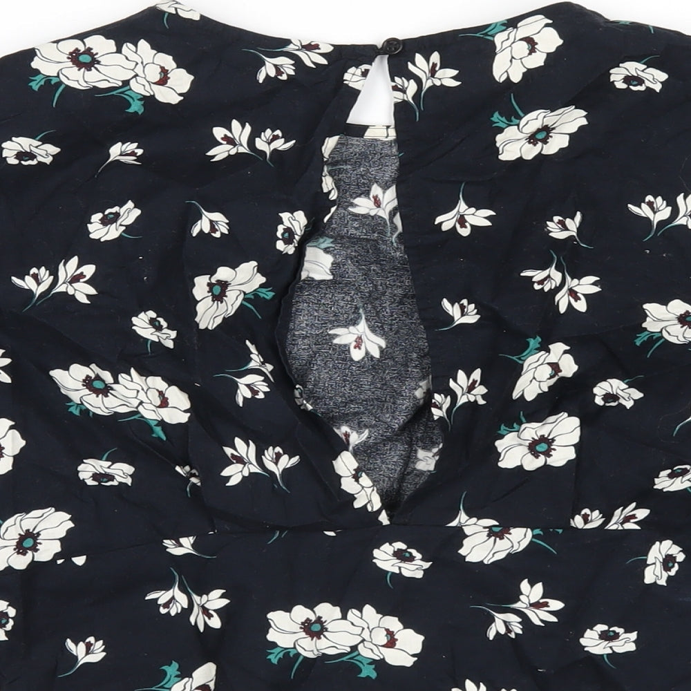 Topshop Womens Blue Floral Cotton Basic T-Shirt Size 12 Round Neck